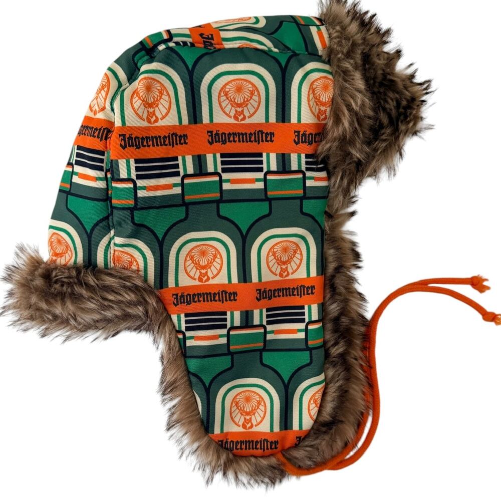 Jagermeister Green Orange Faux Fur Trapper Hat One Size